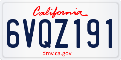 CA license plate 6VQZ191
