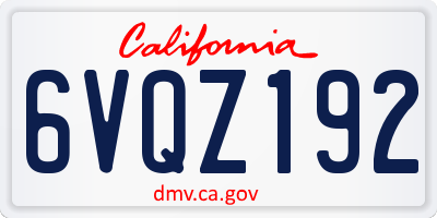 CA license plate 6VQZ192