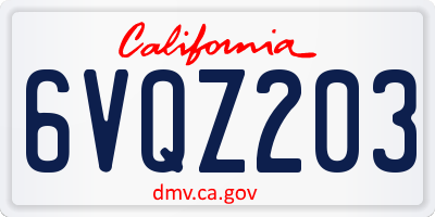 CA license plate 6VQZ203