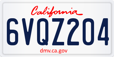 CA license plate 6VQZ204
