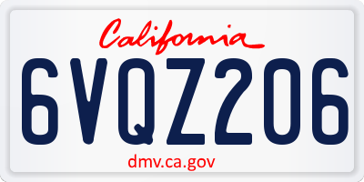 CA license plate 6VQZ206