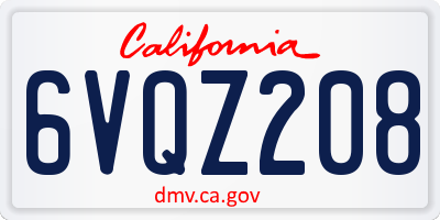 CA license plate 6VQZ208