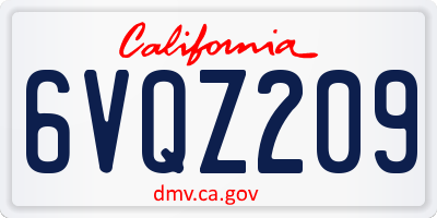 CA license plate 6VQZ209