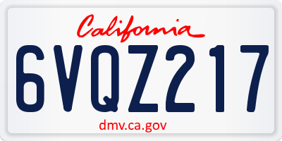 CA license plate 6VQZ217