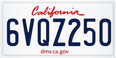 CA license plate 6VQZ250