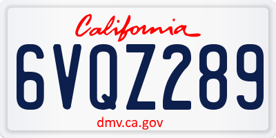 CA license plate 6VQZ289
