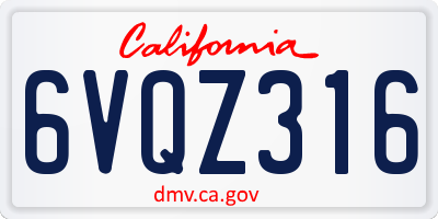 CA license plate 6VQZ316