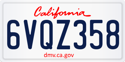 CA license plate 6VQZ358
