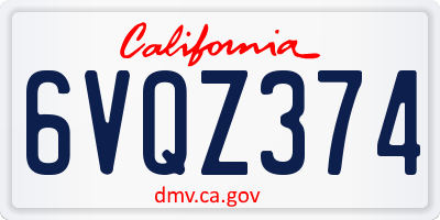 CA license plate 6VQZ374