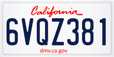 CA license plate 6VQZ381