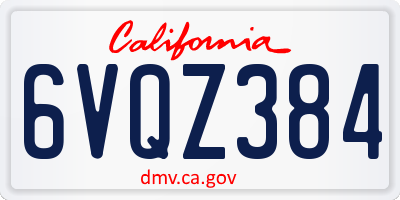 CA license plate 6VQZ384
