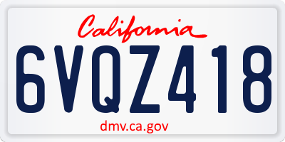 CA license plate 6VQZ418