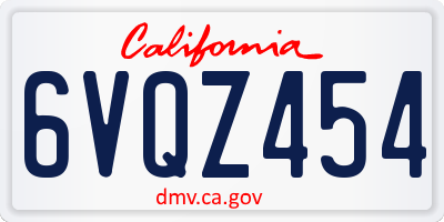 CA license plate 6VQZ454
