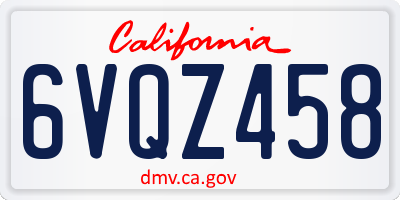 CA license plate 6VQZ458