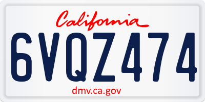 CA license plate 6VQZ474