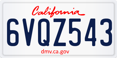 CA license plate 6VQZ543