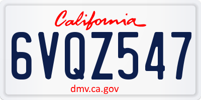 CA license plate 6VQZ547