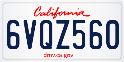CA license plate 6VQZ560