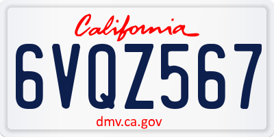 CA license plate 6VQZ567