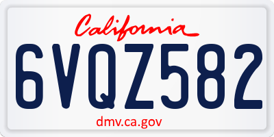 CA license plate 6VQZ582