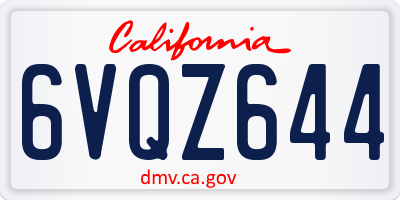 CA license plate 6VQZ644