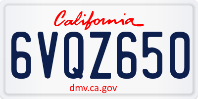 CA license plate 6VQZ650
