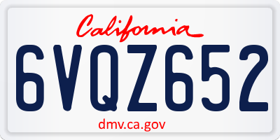 CA license plate 6VQZ652