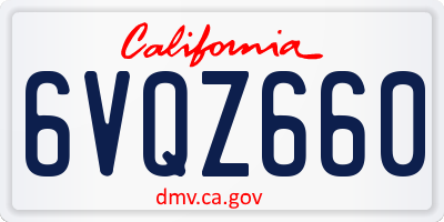 CA license plate 6VQZ660