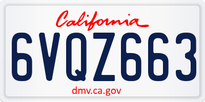 CA license plate 6VQZ663