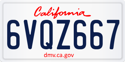 CA license plate 6VQZ667