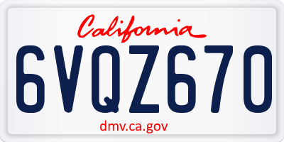 CA license plate 6VQZ670