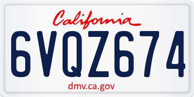 CA license plate 6VQZ674