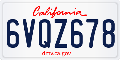 CA license plate 6VQZ678
