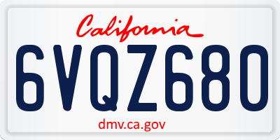 CA license plate 6VQZ680