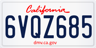 CA license plate 6VQZ685