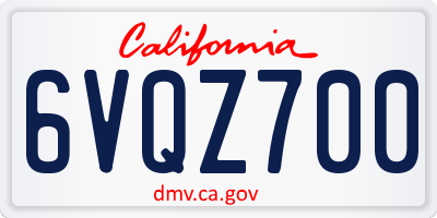 CA license plate 6VQZ700