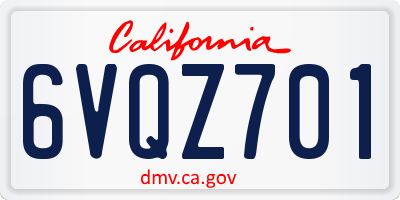 CA license plate 6VQZ701