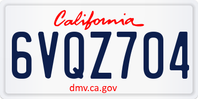 CA license plate 6VQZ704