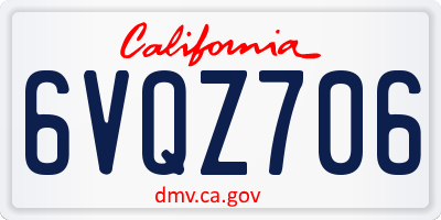 CA license plate 6VQZ706