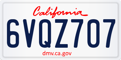 CA license plate 6VQZ707