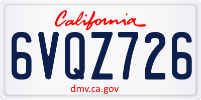 CA license plate 6VQZ726