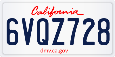 CA license plate 6VQZ728