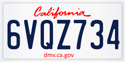 CA license plate 6VQZ734