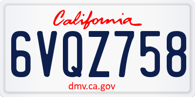 CA license plate 6VQZ758