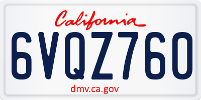 CA license plate 6VQZ760