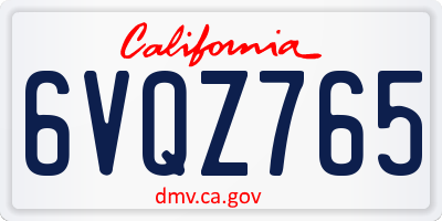 CA license plate 6VQZ765
