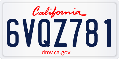 CA license plate 6VQZ781