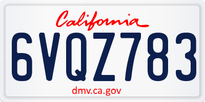 CA license plate 6VQZ783