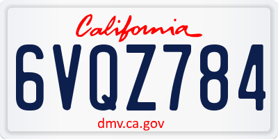 CA license plate 6VQZ784