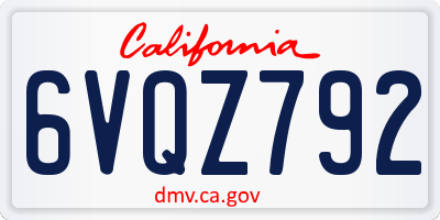 CA license plate 6VQZ792